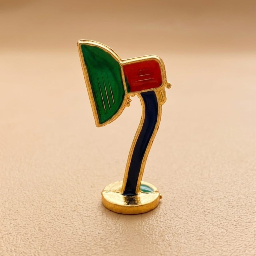 Jyoti whimsical miniature desk lamp accessory for Ladoo Gopal Ji, featuring green and crimson enamel with gold-tone finish