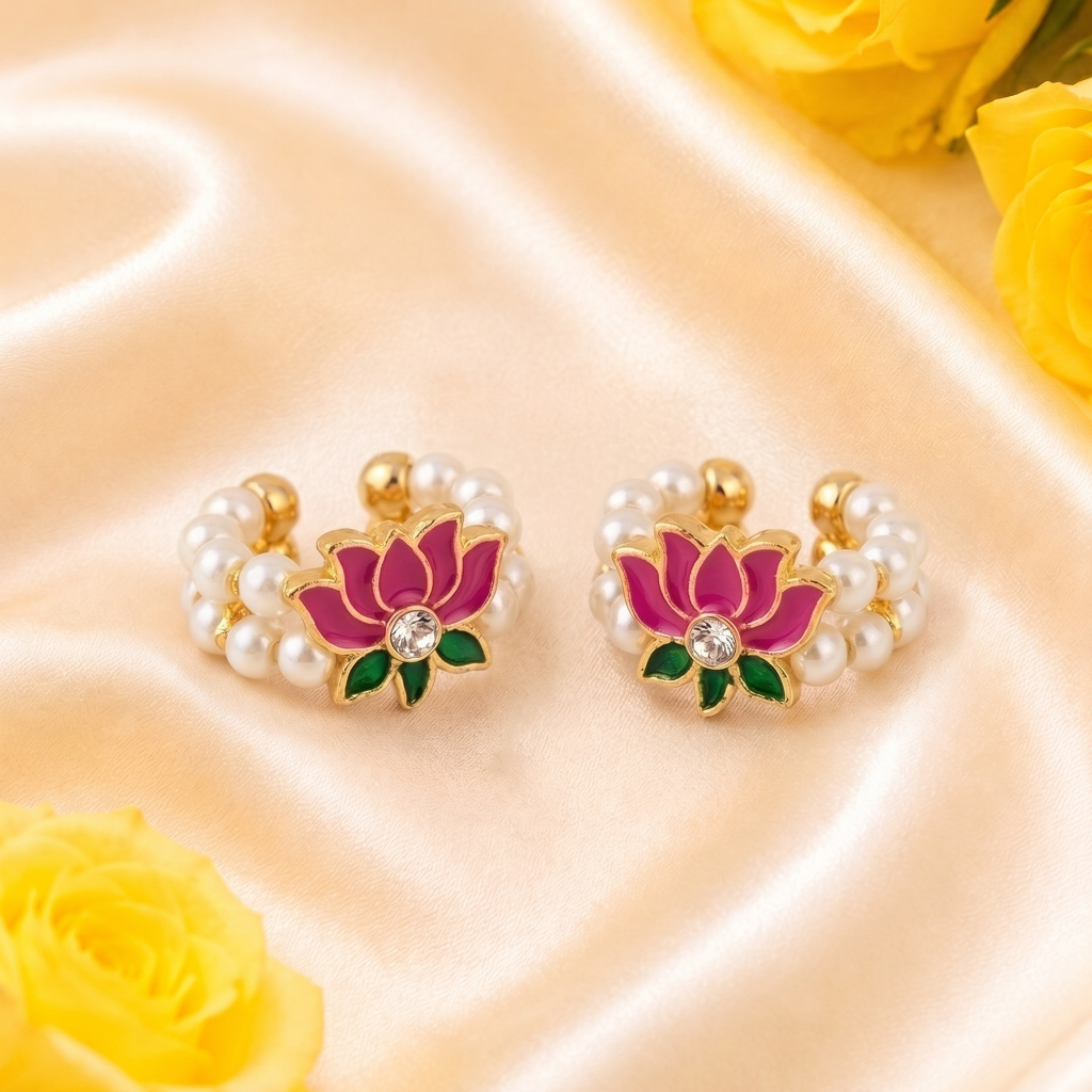 Kamal-Pushpa designer kangan for Ladoo Gopal Ji, featuring a lotus motif, pearl borders, and crystal accents