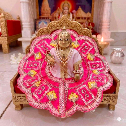 Pink Bal Gopal Poshak with Orange Silk Threadwork and Sequin Accents