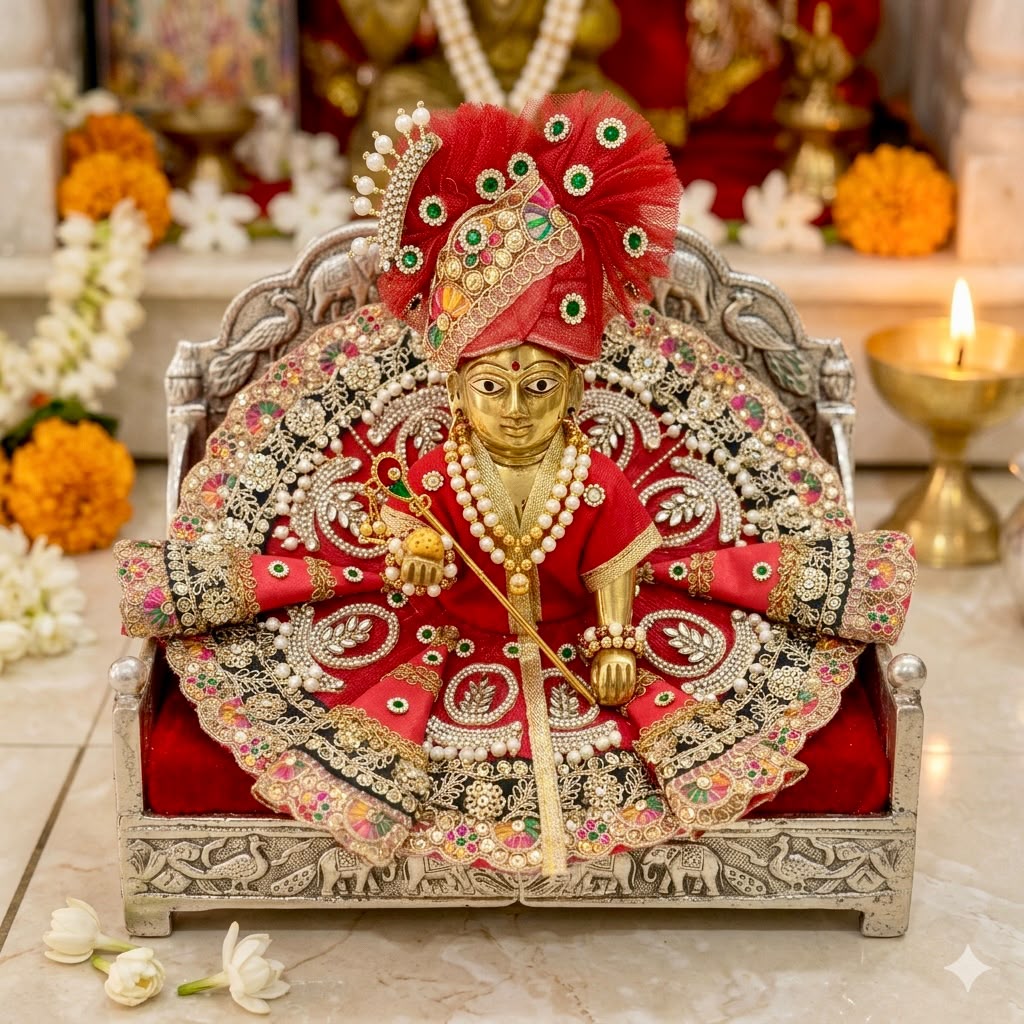Madhur Vrinda Rajvanshi Crimson Red Laddu Gopal Dress Set