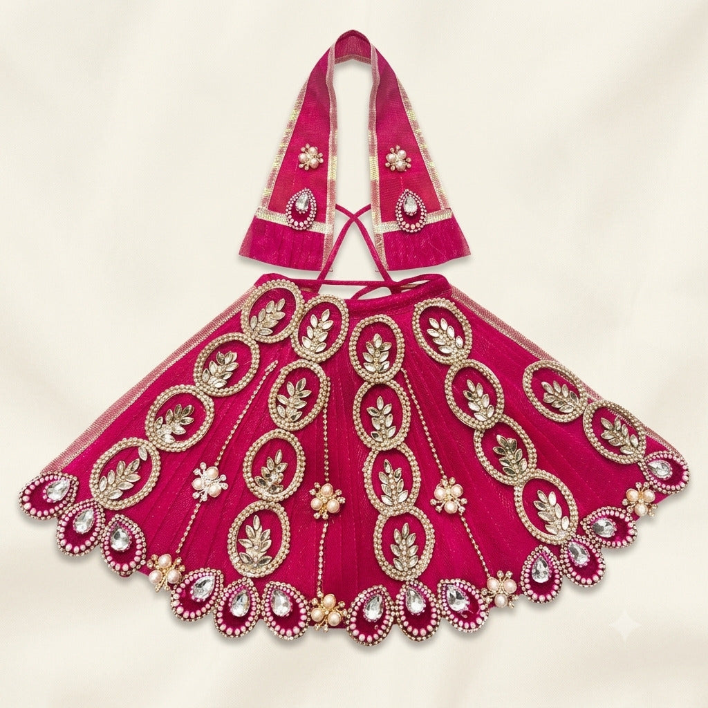 Magenta Pink Kundan & Pearl Heavy Work Shringar Lehenga Patka Set
