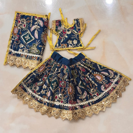 Mayur Blue Rang-Kriti Resham Durga Lehenga Chunri Set