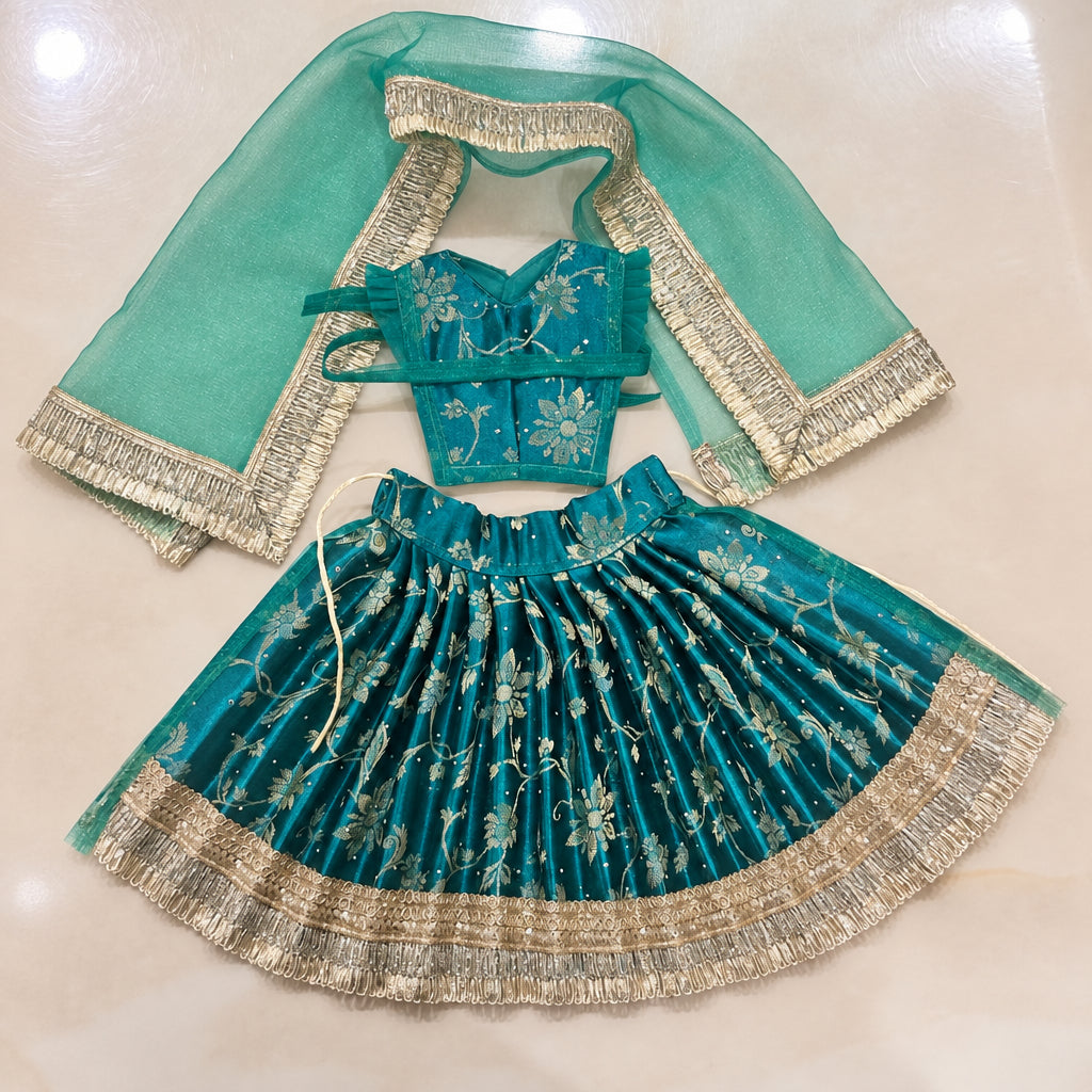 Mayur Teal Swarna-Kiran Brocade Durga Lehenga Chunri Set