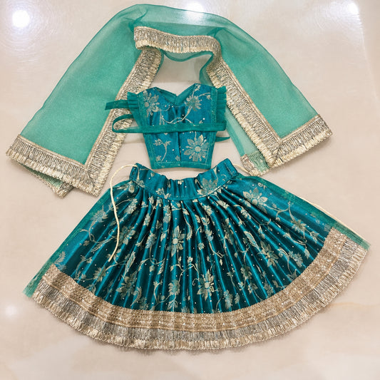 Mayur Teal Swarna-Kiran Brocade Durga Lehenga Chunri Set