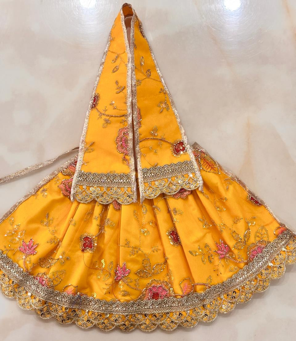 Mustard Yellow Mata Rani Lehenga Patka with Floral Embroidery