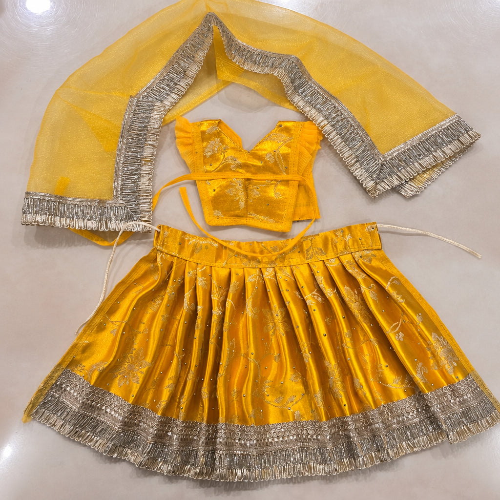 Pitambar Yellow Swarna-Kiran Brocade Durga Lehenga Chunri Set