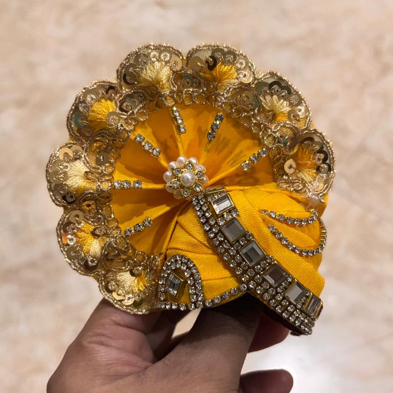 Pitambar Yellow Swarna Kundan & Sequin Designer Pagdi for Laddu Gopal