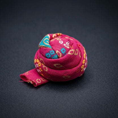 Royal Rajasthani Marwar Shahi Pagdi for Ladoo Gopal Ji featuring traditional Gotta Patti borders and vibrant ethnic fabric.