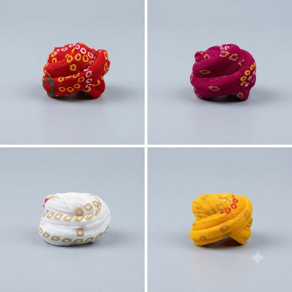Royal Rajasthani Marwar Shahi Pagdi for Ladoo Gopal Ji featuring traditional Gotta Patti borders and vibrant ethnic fabric.