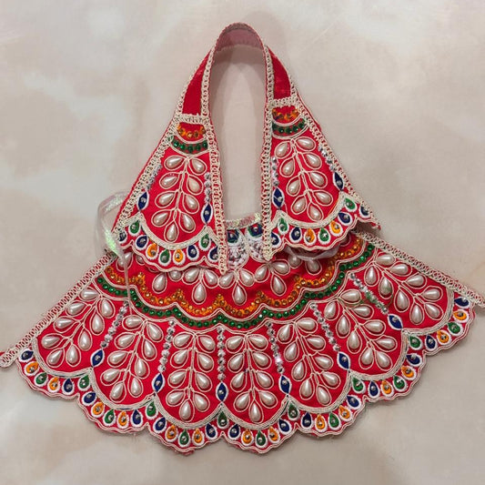 Red Mata Rani Lehenga Patka Set with Pearl Detailing - Bhavyaam