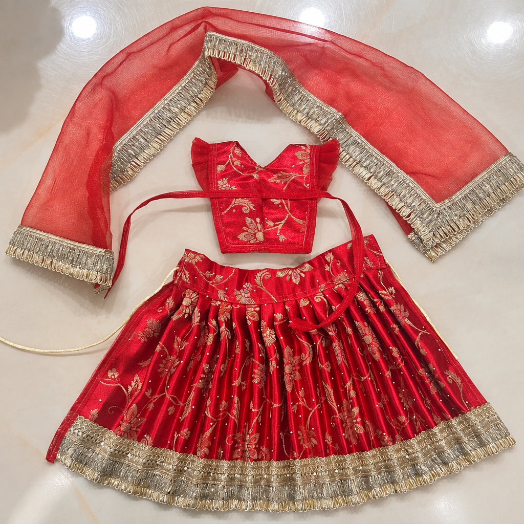 Raktam Red Swarna-Kiran Brocade Durga Lehenga Chunri Set
