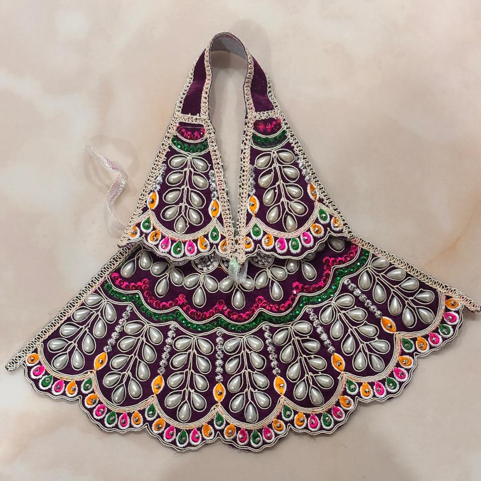 Rangshree wine purple Mata Rani Lehenga Patka with pearl embellishment and multicolour border