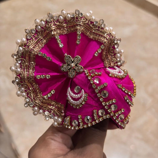 Rani Magenta Moti-Mukut Pearl & Stone Designer Pagdi for Laddu Gopal
