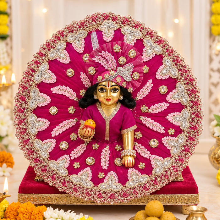 Rani Magenta Pankh-Kriti Kundan & Pagdi Set for Laddu Gopal