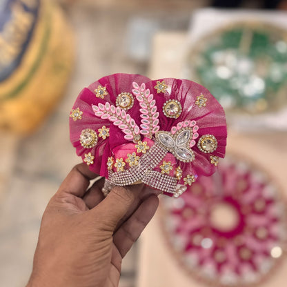 Rani Magenta Pankh-Kriti Kundan & Pagdi Set for Laddu Gopal