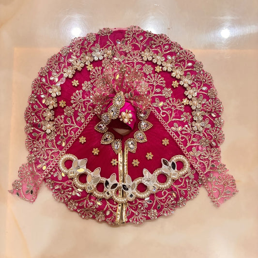 Rani Pink Pearl-Kriti Mirror & Zari Heavy Poshak for Laddu Gopal