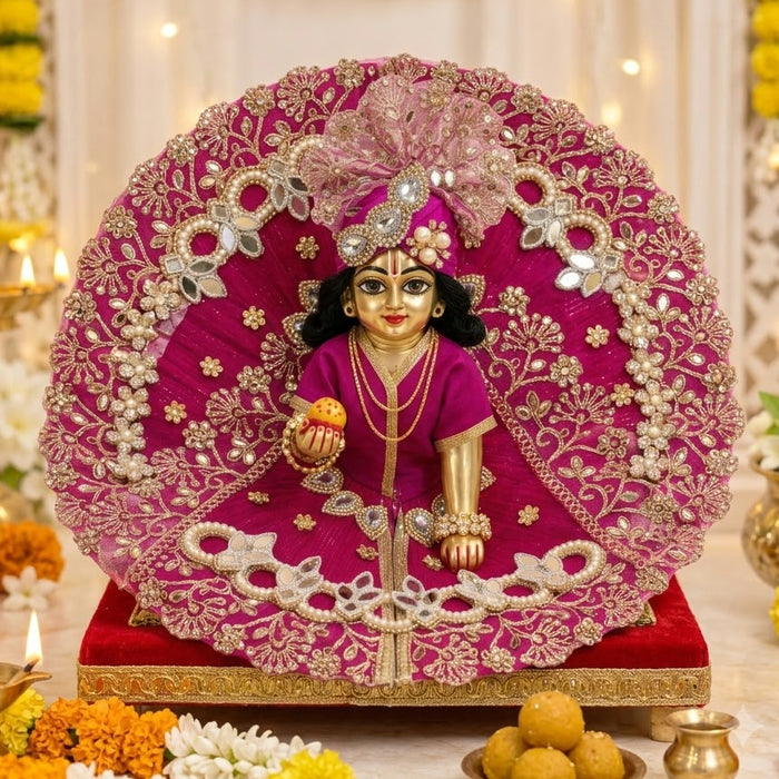 Rani Pink Pearl-Kriti Mirror & Zari Heavy Poshak for Laddu Gopal