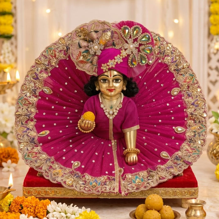 Rani Pink Ratna-Kriti Kundan & Stone Heavy Poshak for Laddu Gopal