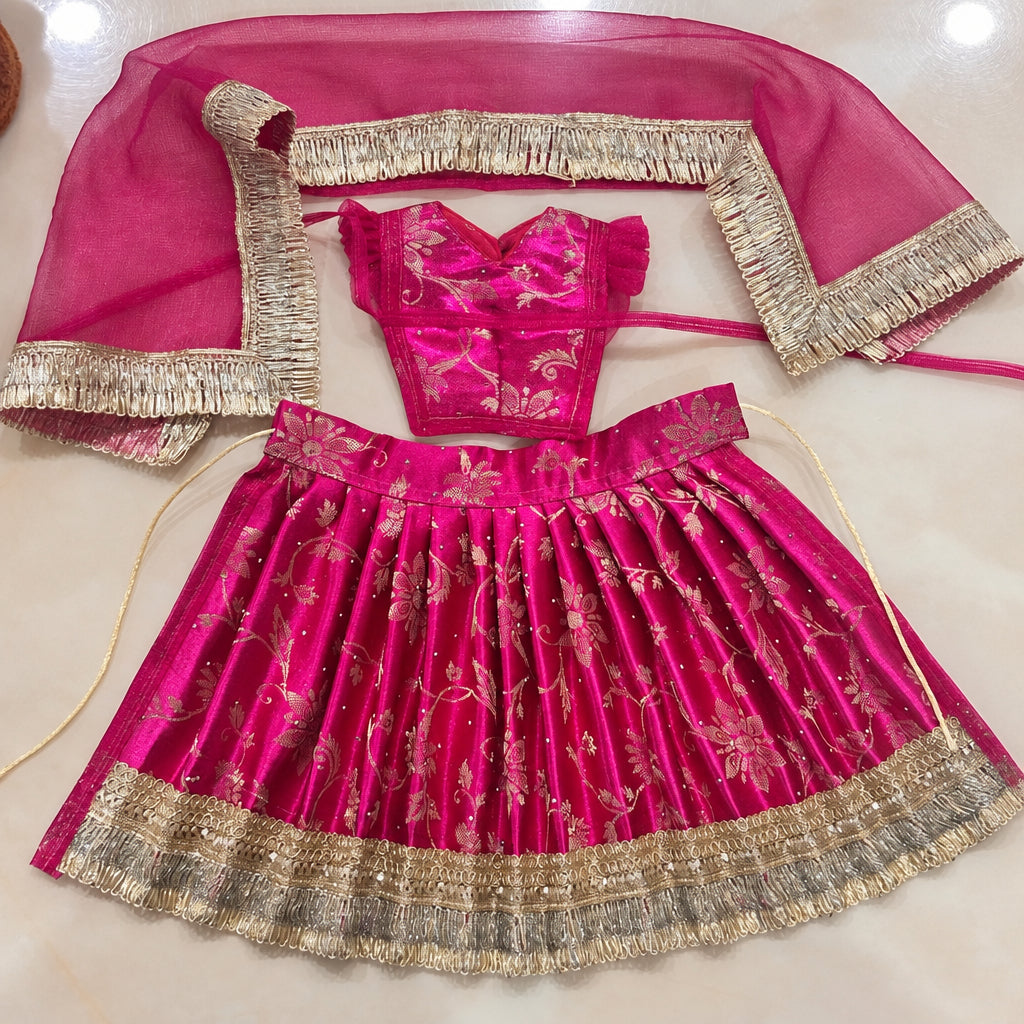 Rani Pink Swarna-Kiran Brocade Durga Lehenga Chunri Set