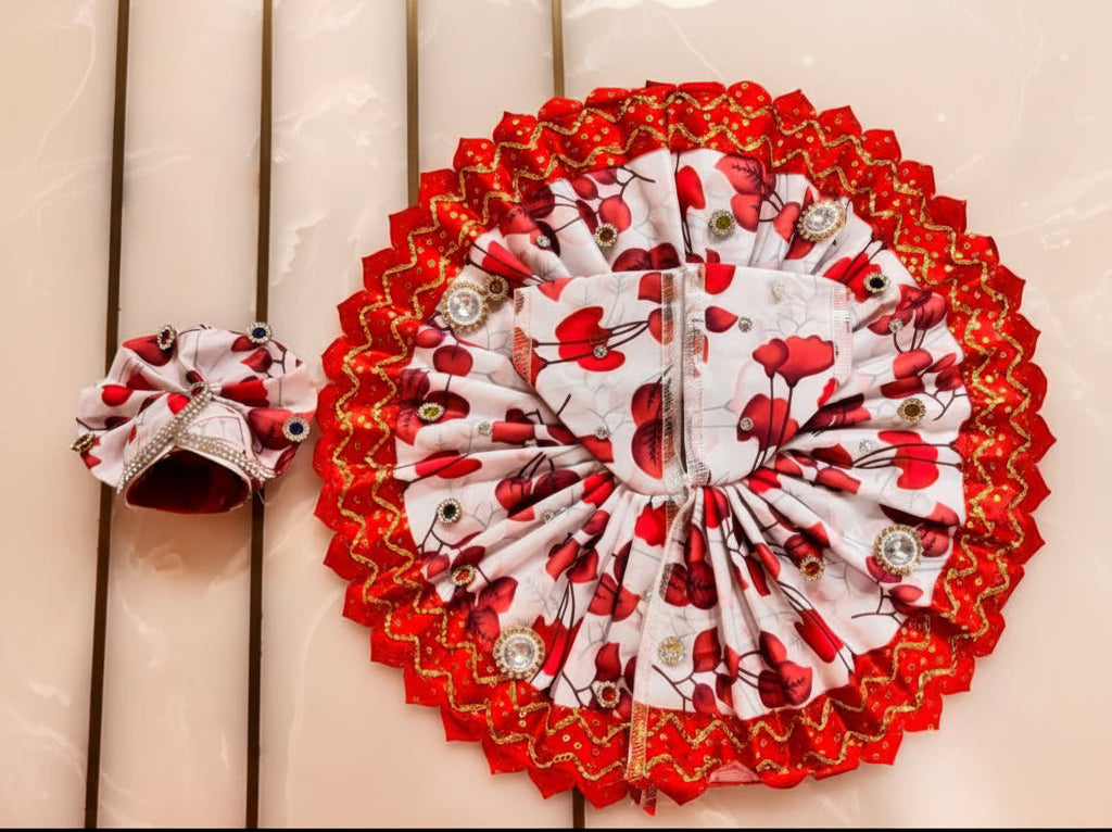 Red white daily wear poshak for Ladoo Gopal ji
