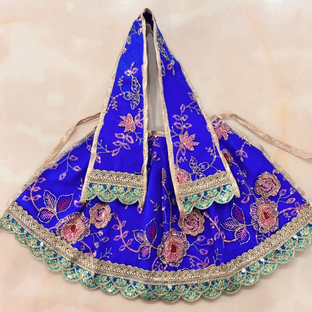Royal Blue Mata Rani Lehenga Patka with Floral Embroidery