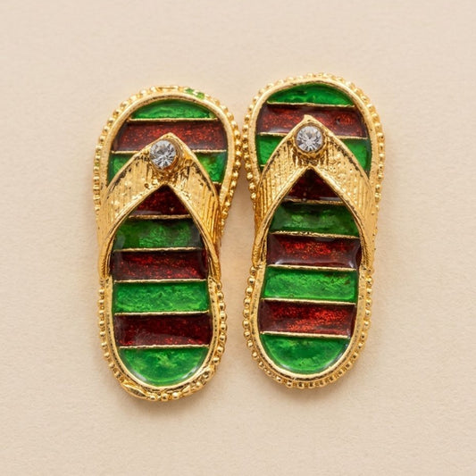 Shahi Dhari emerald and crimson designer charan paduka for Ladoo Gopal Ji with gold-tone crystal straps