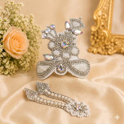 Shimmering Silver Mukut & Mala Set