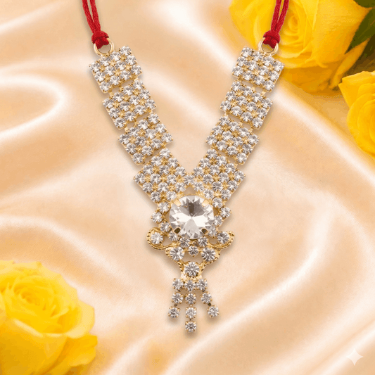 Shwet Ratna radiant crystal designer mala for Ladoo Gopal Ji, featuring a statement centerpiece and cascading pendant