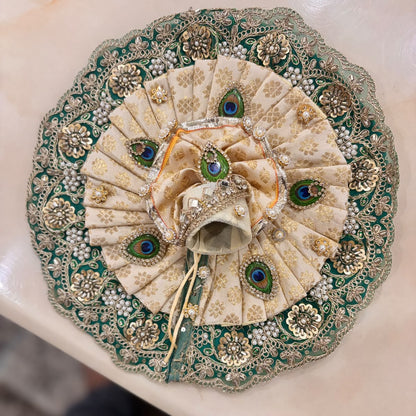 Swarna-Harita Mayur-Brocade Dual-Layer Heavy Poshak for Laddu Gopal