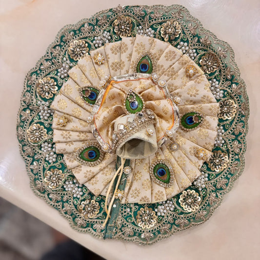Swarna-Harita Mayur-Brocade Dual-Layer Heavy Poshak for Laddu Gopal