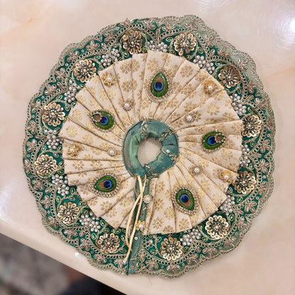 Swarna-Harita Mayur-Brocade Dual-Layer Heavy Poshak for Laddu Gopal