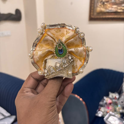 Swarna-Harita Mayur-Brocade Dual-Layer Heavy Poshak for Laddu Gopal