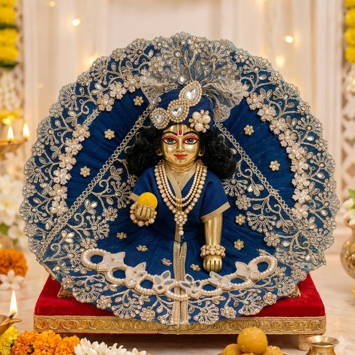 Tejal Blue Pearl-Kriti Mirror & Zari Heavy Poshak for Laddu Gopal