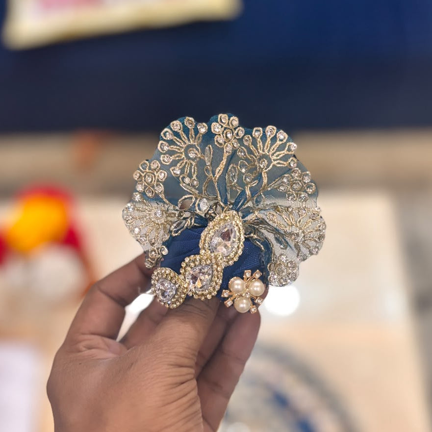 Tejal Blue Pearl-Kriti Mirror & Zari Heavy Poshak for Laddu Gopal