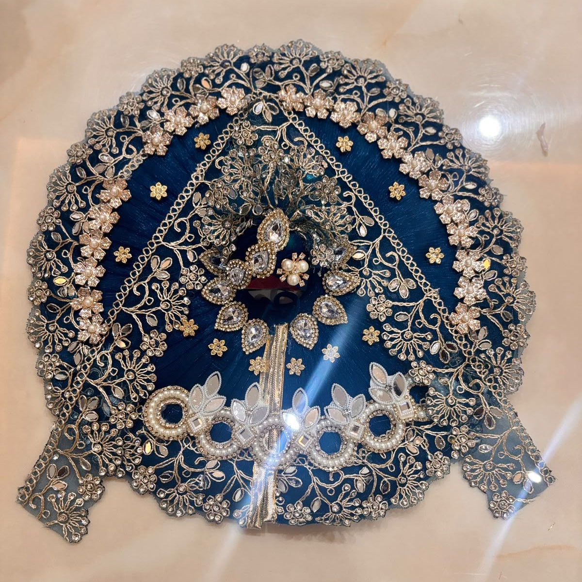 Tejal Blue Pearl-Kriti Mirror & Zari Heavy Poshak for Laddu Gopal