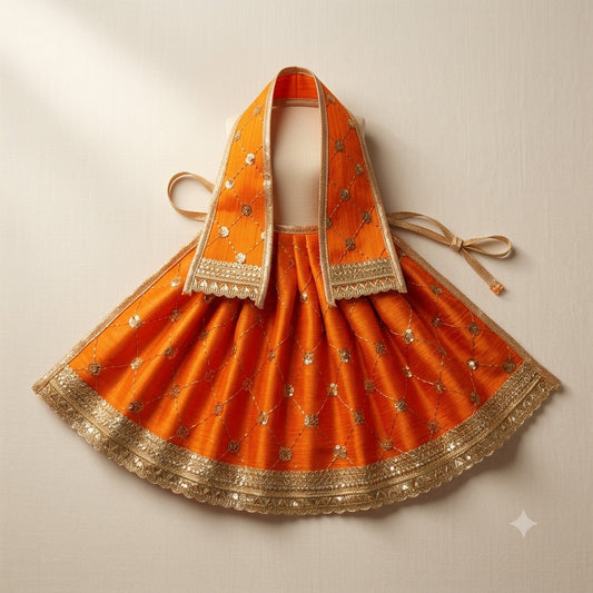 Vibrant Orange Zari Shringar Lehenga Patka Set