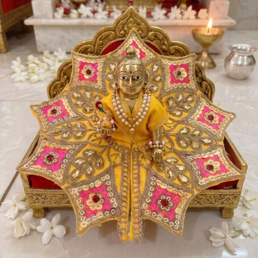 Auspicious Yellow Vraja Nakshatra Kanha Ji Poshak with Star Shape Sequin Border